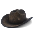 Vintage bruine cowboyhoed van vilt met brede rand en verweerde retro-uitstraling - Eén maat / Zwart