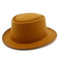 Classico cappello Pork Pie in feltro di lana giallo senape con tesa piatta e corona - Taglia unica / Cachi