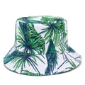 Summer foldable sun hat for women with green tropical palm leaf print on white canvas - Retro Style 6 / One Size