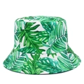 Foldable women's sun hat with green tropical leaf print and durable stitched brim - White Emerald Green Broadleaf