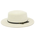 Detailed close-up of woven straw texture with black leather band and golden vintage buckle - Off White