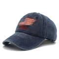 Cappellino da baseball in cotone blu navy lavato con ricamo bandiera USA e scritta USA - Taglia unica / Blu