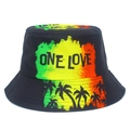 Sombrero de pescador One Love con estampado de palma y degradado reggae para el sol - Negro Estampado Multicolor (Color de la imagen)