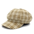 Cappello newsboy ottagonale a quadri marroni e bianchi in stile vintage inglese - Cachi