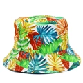 Close-up of tropical leaf print and reinforced stitching on foldable bucket hat brim - White Full Color Tropical Leaf