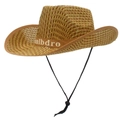 Men's western straw sun hat with wide brim, brown trim, and adjustable wind rope - Khaki