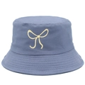Cappello a secchiello blu da donna con ricamo a fiocco giallo e protezione solare - Taglia unica / Blu