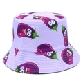 Light purple bucket hat with cute cartoon eggplant prints and stylish wide brim - One Size / Purple