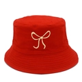 Cappello bucket rosso in cotone con ricamo fiocco beige per protezione solare e stile - Taglia unica / Rosso