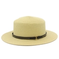 Classic straw boater hat with dark brown belt and gold rivets for summer sun protection - Beige