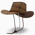 Deep brown straw western cowboy hat with wide brim, adjustable chin strap and metal vents - Coffee