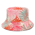 Detail of tropical palm leaf pattern on cream foldable canvas sun bucket hat - Color 1 / One Size