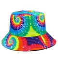 Cappello da pescatore tie-dye arcobaleno in cotone per estate con falda cucita a più file - Taglia unica / Stile Tie-Dye Spirale Arcobaleno