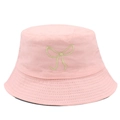 Cappello da pescatore rosa in cotone con ricamo a fiocco e tesa larga - Taglia unica / Rosa