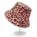 Pink leopard print wide brim bucket hat for women on white display stand - One Size / Pink