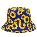 Dark blue bucket hat with yellow sunflower pattern and reinforced stitching for sun protection - Dark Blue