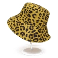 Fashionable leopard print wide brim bucket hat in yellow and black with double-sided design - One Size / Yellow