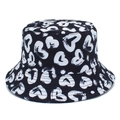 Stylish bucket hat in black with white hand-drawn heart patterns for women - One Size / Black