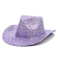 Silver western cowboy hat with purple crackle pattern for parties and festivals - One Size / Purple