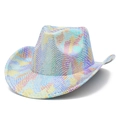 Colorful laser snake pattern western cowboy hat with rainbow metallic gradient scales - Rainbow Holographic Snakeskin