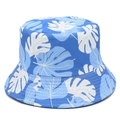 Cappello da sole con stampa tropicale blu navy, cappello alla pescatore reversibile con foglie - Blu Profondo Con Motivo A Foglie Di Monstera Bianche (2#)