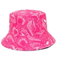 Rose red bucket hat with white sea shell print and wide brim for outdoor sun protection - Rose Red