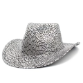 Silver western cowboy hat with black crackle pattern and curved brim for parties - One Size / Black