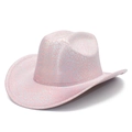 Detail of pink sequin western cowboy hat with pearlescent geometric crackle texture - One Size / Pink