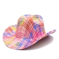 Cappello da cowboy western a scacchi arcobaleno rosa per feste e spettacoli - Taglia unica / Rosa (Colore Quattro)