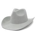 Cappello da cowboy western intrecciato grigio chiaro con tesa curva e design vintage jazz - Grigio