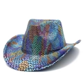 Schicker holografischer Schlangenmuster-Cowboyhut mit buntem Metallic-Farbverlauf - Blau Violett Gelb Grün Schlangenmuster