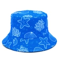 Cappello a secchiello reversibile blu scuro con stelle marine e coralli per il sole - Blu