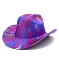 Dettaglio del cappello da cowboy viola con motivo a griglia colorato e tesa larga - Taglia unica / Viola (Colore Tre)