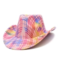 Pink cowboy hat with vibrant colorful rainbow stripes for parties and stage performances - Pink