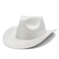 Detailed macro view of silver metallic crackle texture on the wide brim cowboy jazz hat - One Size / Silver