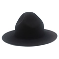 Chapeau fedora classique en feutre de laine noir à large bord avec couronne pincée - Noir