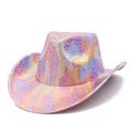 Colorful holographic snake skin western cowboy hat with a metallic gradient finish - Pink Blue Yellow Snakeskin