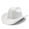 Sparkly white sequin western cowboy hat with wide brim and pearl laser texture finish - One Size / Silver