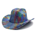 Rainbow gradient western cowboy hat with metallic scale texture and wide curved brim - Holographic Rainbow