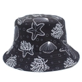 Cappello da pescatore reversibile con stampa di stelle marine nero e bianco per il sole - Nero