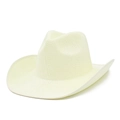 Dettaglio della trama fine e della tesa curva di questo cappello da cowboy in paglia crema - Bianco