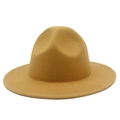 Chapeau fedora en feutre jaune moutarde à bord large avec couronne pincée élégante - Kaki