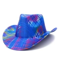 Blue western cowboy hat with colorful iridescent stripes for parties and fashion stage - Blue