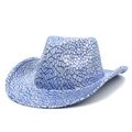 Detail of silver cowboy hat with metallic blue crackle pattern for festive party wear - One Size / Blue