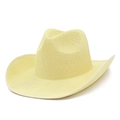 Modern light yellow woven cowboy hat with a high dented crown and curved wide brim - Beige