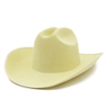 Straw woven western cowboy hat in pale yellow with a wide brim for summer sun protection - One Size / Beige