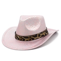 Detail of pink cracked-texture party hat with leopard band and gold studs decoration - Pink