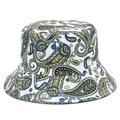 Cappello da pescatore classico con motivo paisley bianco e stampa blu e verde oliva - Bianco