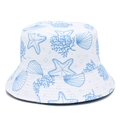 Cappello da pescatore reversibile con stampe di stelle marine blu su cotone bianco - Bianco