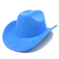 Detailed view of the bright blue suede texture and fine stitching on the western cowboy hat - Bright Blue